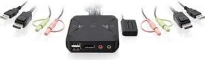 IOGEAR 2-Port USB DisplayPort Cable KVM Switch - 4K 30Hz - Remote Switch Button - Plug n Play - USB Expandable With USB Hub - 7.1 HD Audio - Mac Win - GCS52DP
