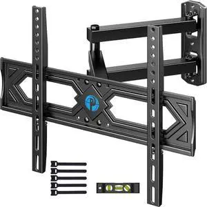 Pipishell Full Motion TV Wall Mount for 26-60 Inch Flat Curved TVs, Heavy Duty Single Articulating Arms TV Bracket Up to VESA 400x400mm and 77lbs, Support Swivel, Tilt, Level Adjustment