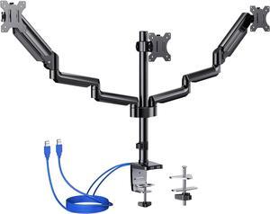 ErGear 3 Monitor Desk Mount for 13 to 27 inch Computer Screens, Gas Spring Triple Arm Monitor Mount with USB, Heavy Duty Triple Monitor Stand, Each Arm Holds Up to 17.6 lbs, VESA 75x75, 100x100