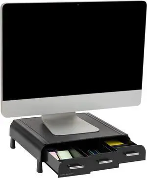 Mind Reader Monitor Stand, Laptop Riser, Desktop Organizer, Storage Drawer, Office, Plastic, 13.5"L x 13"W x 4"H, Black
