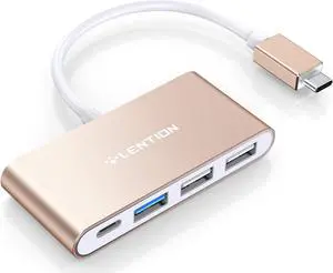 LENTION 4-in-1 USB-C Hub with Type C, USB 3.0, USB 2.0 Compatible 2023-2016 MacBook Pro 13/14/15/16, New Mac Air/Surface, ChromeBook, More, Multiport Charging & Connecting Adapter (CB-C13, Gold)