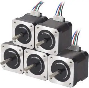 5PCS Nema 17 Stepper Motor 1.5A 12V 45Ncm (63.74oz.in) 4-Lead 39mm Body W/ 1m Cable and Connector for DIY CNC/ 3D Printer/Extruder