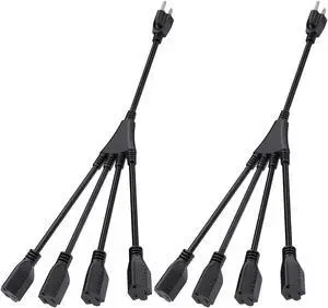 Cable Matters 2-Pack 4 Outlet Power Splitter Cord 1.5 ft, NEMA 5-15P to NEMA 5-15R Y Power Cord Splitter, 16 AWG Outlet Saver, 4 Way Extension Cord Splitter, 1.5 Feet