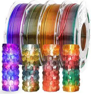 AMOLEN 3D Printer Filament Bundle, PLA Filament 1.75mm Transparent Multicolor, with Light Transmission Feature,Blue Purple,Yellow Green Purple,Blue Brown,Orange Grey,200g x 4 Spools