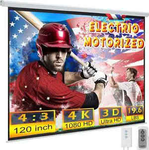 YODOLLA 120 inch Projector Screen Motorized,4:3 HD Retractable Electric Projector Screen 4K 3D Wall Mounted Ceiling Automatic Projection Screen Drop Down with Remote Movie Screen for Indoor Outdoor