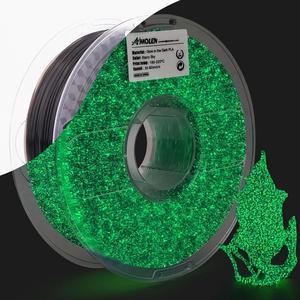 AMOLEN 3D Printer Filament PLA Filament 175mm Shiny Glow in The Dark Green Starry Sky 3D Printing Filament 1kg22lbs Spool