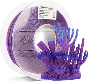 AMOLEN PLA 3D Printer Filament, PLA Filament 1.75mm Transparent Blue Purple, with Light Transmission Feature,1KG/2.2lb