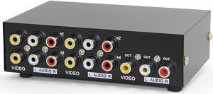 Panlong 4-Way AV Switch RCA Switcher 4 in 1 Out Composite Video L/R Stereo Audio Selector Box for DVD STB Game Consoles