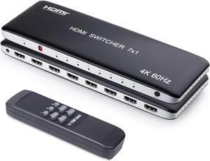 Univivi 7 Port HDMI Switch Version 2.0 4K@60Hz HDMI Switcher Support HDR & HDCP 2.2, Full HD/3D with IR Wireless Remote Control and Power Adapter