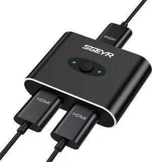 HDMI Switch,4K@60hz HDMI Splitter, HDMI Switcher 2 in 1 Out, HDMI Switch Splitter, SGEYR Aluminum HDMI 2.0 Bi-Directional Switch, Support 3D,4K, HDR, Compatible for PS4/Xbox,DVD Fire Stick HDTV