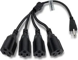 3 Prong 1 to 4 Outlet Power Cord Splitter Cord,Indoor Outdoor Cable Strip Outlet Saver,Power Extension Cable,SJT 16AWG,UL Approved for Computer, LED Stage Light(20 Inch, Black)