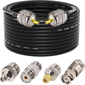 Ham Radio Coax Cable 50 Ohm,RG58 Coaxial Cable 49.2Ft,UHF PL259 Male to Male Cable + UHF SO239 Female to SMA/UHF/BNC Adapter 4-Pack,for CB,Amateur,Ham Radio,Two-Way Radio,SWR Meter