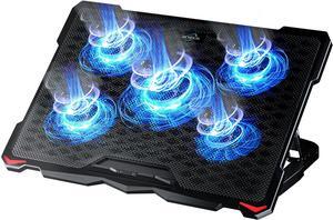 AICHESON Laptop Cooling Pad 5 Fans Up to 17.3 Inch Heavy Notebook Cooler, Blue LED Lights, 2 USB Ports, S035, Blue-5fans