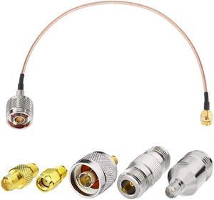 SUPERBAT SMA Male to N Male RF Coaxial Coax Cable 6inches + 5pcs RF Coax Adapter Kit, SMA-N Cable + SMA to N Male/Female Adapter KIT for Celling Antenna Router 3G 4G LTE Ham Antenna etc