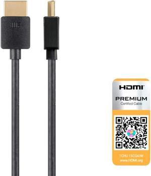 Monoprice High Speed HDMI Cable - Certified Premium, 4K@60Hz, HDR, 18Gbps, 36AWG, YUV, 4:4:4, 1 Feet, Black - Ultra Slim Series