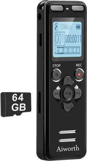 72GB Digital Voice Recorder Voice Activated Recorder for Lectures Meetings - aiworth 5220 Hours Sound Audio Recorder Dictaphone Recording Device with Playback,MP3 Player,Password,Variable Speed