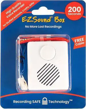 Box - 10 inch Extension Play Button for Stuffed Animals, Craft Projects, School Presentations, Hobbies, Personalized Items, Model Trains, etc - 200 Seconds - Rerecordable Thru Audio Port
