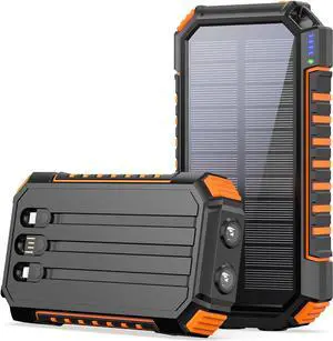 Solar Charger Power Bank - 27000mAh Portable Phone Charger with Built-in USB Cables 3.0A Fast Charge Battery Pack 5 Outputs & 2 Inputs for Smartphone Tablet
