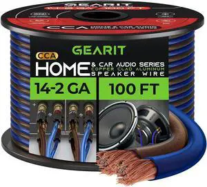 14 Gauge Car Speaker Wire, GearIT Pro Series (100 Feet, Soft Touch Translucent Blue/Black) Copper Clad Aluminum CCA 14 AWG Automotive Car Speaker Wire for Car Stereo, Car Audio Wiring Kit - 100ft