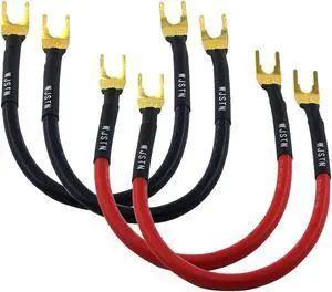 Fork Spade Plug to Right Angle Banana Plug Speaker Jumper Cable Banana Plug to Y Plug Speaker Cable for DIY Home Theater, Speaker etc 8in/4-Pack (Fork Spade Plug to Banana Plug)