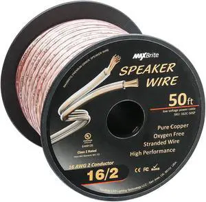 High Performance 16 Gauge Speaker Wire, Oxygen Free Pure Copper - UL Listed Class 2 (50 Feet Spool)