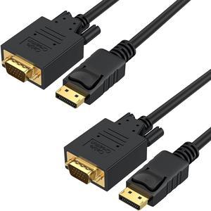 CableCreation DP to VGA Cable 6 FT, [2-Pack] DisplayPort to VGA Cable Gold Plated 1080p@60Hz, DP Male to VGA Male Cable, Black