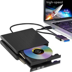 External CD/DVD Drive for Laptop USB 3.0 Portable RW Drive/DVD Player for Laptop CD ROM Burner Compatible with Laptop Desktop PC Windows Linux OS Mac Black