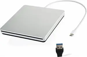 External CD DVD Drive USB C Ultra Slim Portable CD DVD Player Burner/Writer/Reader USB Superdrive Disc Duplicator for MacBook Pro/Air/Mac/M1/Laptop/Windows10 (Silver)