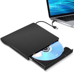 External CD/DVD Drive for Laptop, Type-C CD/DVD Player USB 3.0 Portable Burner Writer Reader Compatible with Mac MacBook Pro/Air iMac Desktop Windows 7/8/10/XP/Vista (Black)