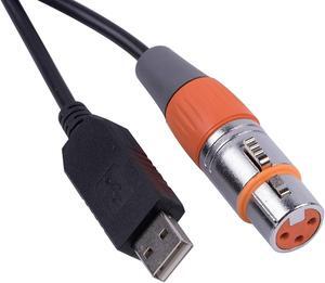 USB to DMX Interface Adapter LED DMX512 Studio Computer PC Stage Lighting Controller Dimmer FTDI RS485 3PIN XLR Serial Converter Cord Support Win10 (6ft, Black USB Shell)