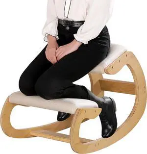 Predawn Ergonomic Kneeling Chair,Rocking Knee Chair Upright Posture Chair for Home Office Meditation Wooden & Linen Cushion-Office Chair for Back Neck Pain Relief & Improving Posture (White Oak)