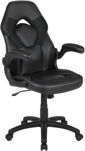Flash Furniture X10 Gaming , Racing Office Ergonomic Computer PC Adjustable Swivel Chair with Flip-up Arms, Black LeatherSoft
