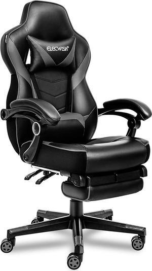 ELECWISH Gaming Chair, Gamer Chair with Footrest, Ergonomic Racing Chair for Adluts with Padding Armrests PU Leather, 90-150 Degree Tilt Computer Gaming Chair with Footrest, Gray