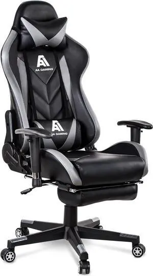 AA Products Gaming Chair High Back Ergonomic Computer Racing Chair Adjustable Office Chair with Footrest, Lumbar Support Swivel Chair - Grey