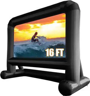 16 FT Inflatable Projector Movie Screen for Outside Indoor 124" Front/Rear Projection Mega Blow Up Screen for Super Bowl Party Backyard Outdoor Movie Night Barbecue Pool Party (Stable Base)