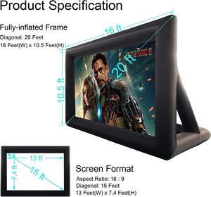 20 Feet Inflatable Projector Movie Screen for Outdoor, Portable Blow Up Projection Screen with Air Blower, Front/Rear Projection for Backyard Pool Party Movie Nights (20ft)