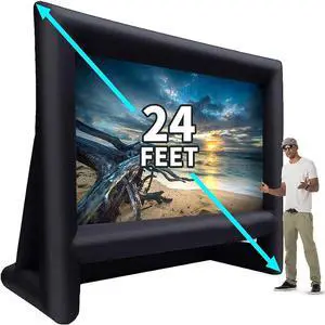 24 Feet Inflatable Outdoor Indoor Projector Movie Screen, Portable Blow Up Cinema Projection Screen, with Air Blower, Tie-Downs and Storage Bag, for Backyard Pool Party Movie Nights