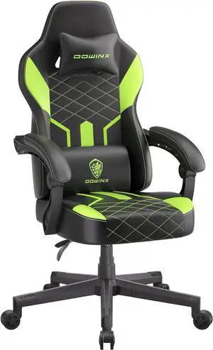 Dowinx Gaming Chair with Pocket Spring Cushion, Ergonomic Computer Chair High Back, Reclining Game Chair Pu Leather 350LBS, Green
