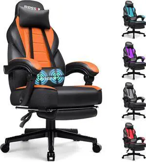 BOSSIN Racing Style Gaming Chair Office Computer Desk Chair with Footrest and Headrest, Ergonomic Design, Large Size High-Back E-Sports Chair, PU Leather Swivel Chair (White-2)