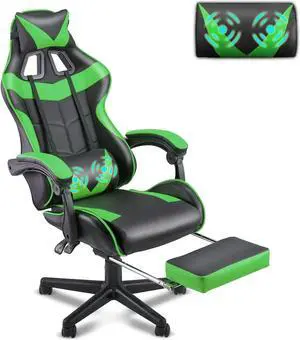 Soontrans Green Gaming Chair with Footrest,Racing Gaming Chair,Computer Gamer Chair,Ergonomic Game Chair with Adjustable Headrest and Lumbar Support(Jungle Green)