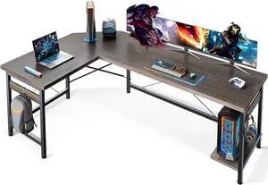 Coleshome 66" L Shaped Gaming Desk, Corner Computer Desk, Sturdy Home Office Computer Table, Writing Desk, Larger Gaming Desk Workstation, Grey Oak