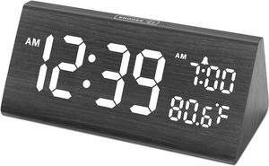 DreamSky Wooden Digital Alarm Clock for Bedroom - 7.7" Electric Clocks with USB Ports, Large Numbers, Temperature, 0-100% Brightness Dimmer, Adjustable Alarm Volume, Snooze, 12/24H