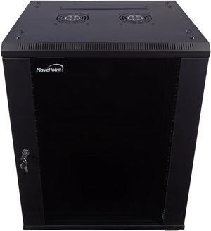 NavePoint 15U Server Cabinet Wall Mount Rack Enclosure with Caster Wheels, Includes 2 Fans, Locking Glass Door, Removable Side Panels  15U Network Cabinet 17.7 Deep, 19Server Rack for IT Equipment