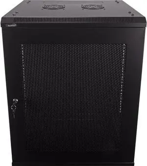NavePoint 15U Server Rack Enclosure - 17.7 Deep, 15U Wall Mount Network Cabinet with Locking Perforated Door, 19 IT Equipment Compatible, 15U Network Rack, Removable Side Panels, Black