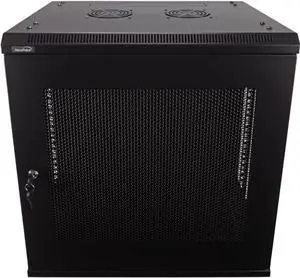 NavePoint 12U Server Rack Enclosure - 17.7 Deep, 12U Wall Mount Network Cabinet with Locking Perforated Door, 19 IT Equipment Compatible, 12U Network Rack, Removable Side Panels, Black