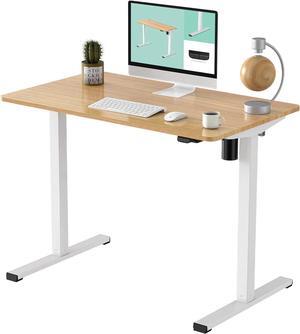 FLEXISPOT Adjustable Height Desk 40 x 24 Inches Whole Piece Standing Desk for Small Space Electric Sit Stand Home Office Table Computer Workstation (White Frame + Maple Desktop)