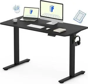 FLEXISPOT Standing Desk 48 Inches Whole-Piece Desk Board Electric Stand Up Desk Height Adjustable Desk for Home Office Sit Stand Desk(Black Frame + 48" Black Top)