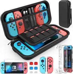 Switch Case Compatible with Nintendo Switch, 9 in 1 Switch Accessories kit with Carrying Case, Dockable Protective Case, HD Screen Protector and 6pcs Thumb Grips Caps