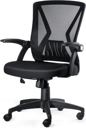 KOLLIEE Mid Back Mesh Office Chair Ergonomic Swivel Black Mesh Computer Chair Flip Up Arms with Lumbar Support Adjustable Height Task Chair