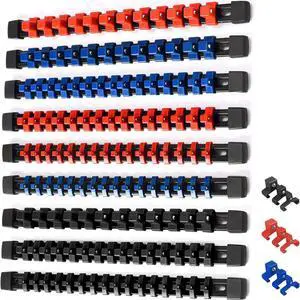 ALOANES 9PC ABS Socket Organizer, 1/2 inch, 3/8 inch and 1/4 inch Drive Socket Rail Holders, Heavy Duty Socket Racks, Black Rails with Red Blue Black Clips ALOANES 9PC ABS Socket Organizer, 1/2 inch, 3/8 inch and 1/4 inch Drive Socket Rail Holders, Heavy Duty Socket Racks, Black Rails with Red Blue Black Clips